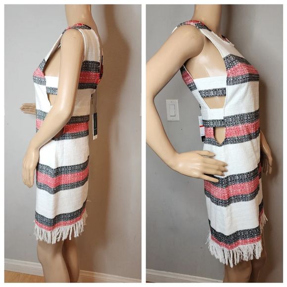 NWT Dolce Vita Cutout Sleeveless Fringe Red white black stripe mini dress xs - Picture 14 of 15